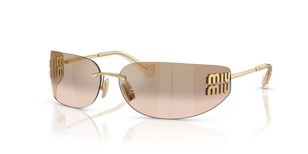 MIU MIU MU A51S 5AK20P GOLD LIGHT BROWN GRADIENT MIRROR WRAP SUNGLASSES